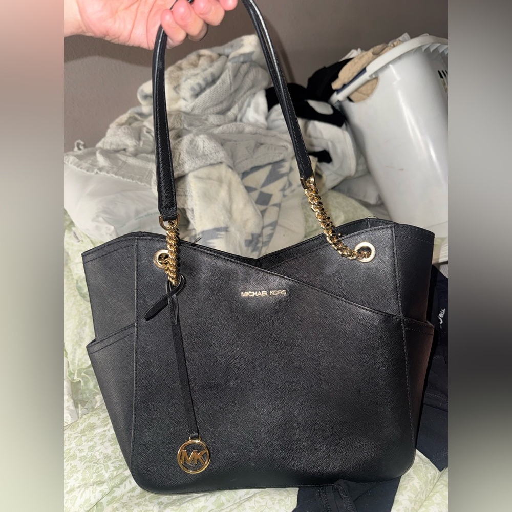 Michael Kors Black Tote + wallet with Gold Accents